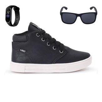 Tênis Botinha Infantil Masculino Casual Cano Alto Confortavel + Oculos + Relogio