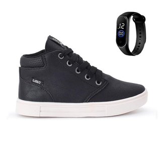 Tênis Botinha Infantil Masculino Casual Cano Alto Confortavel + Relogio