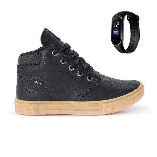 Tênis Botinha Infantil Masculino Casual Cano Alto Confortavel + Relogio