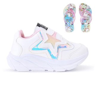 Tênis Casual Infantil Feminino Estrela Glitter Calce Facil + Chinelo