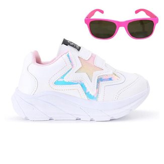 Tênis Casual Infantil Feminino Estrela Glitter Calce Facil + Oculos