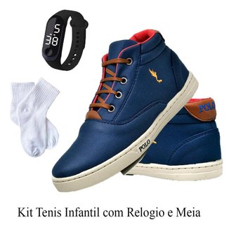 Tênis Casual Masculino Infantil Juvenil Menino na Cor  com Meia e Relógio Digital do 27 ao 36