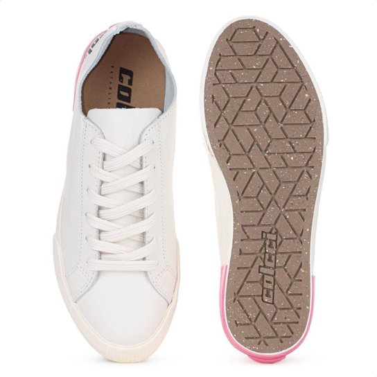 Tênis Colcci CF 001 Simple Leather Off White e Rosa - Feminino
