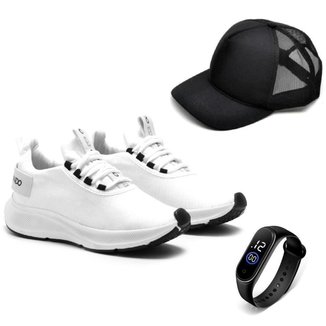 Tênis Esportivo Masculino Para Treino Caminhada Academia Super Leve + Relógio + Boné