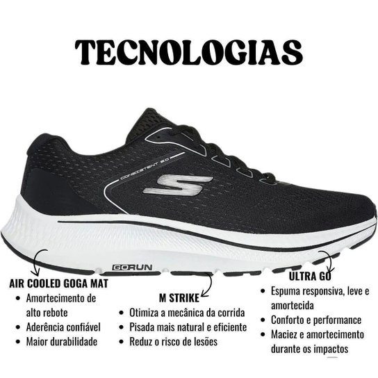 Tênis Esportivo Masculino Skechers Go Run Consistent 220865 Preto