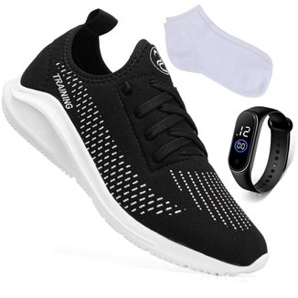 Tênis Esportivo Para Academia Corrida Caminhada Treino Dia a Dia Confortável + Relógio + Meia