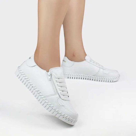 Tenis Feminino Couro Legitimo Branco Novo Bottero Ziper Lado
