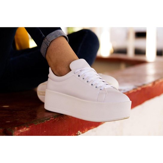 Tênis Feminino Flat Form Casual Confortável Moderno Cadarço