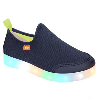 Tênis Infantil Kidy Hype Led Calce Fácil Marinho E Verde Escolar Escola Colegial Colégio Original Me