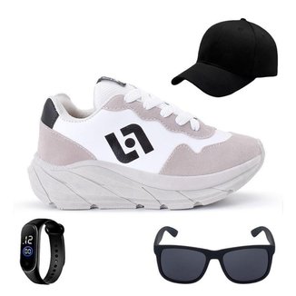 Tênis Infantil Masculino Jogger Casual Camurça + Bone Oculos Relogio