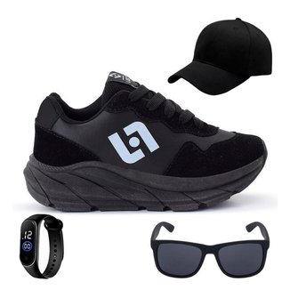 Tênis Infantil Masculino Jogger Casual Camurça + Bone Oculos Relogio