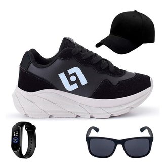 Tênis Infantil Masculino Jogger Casual Camurça + Bone Oculos Relogio