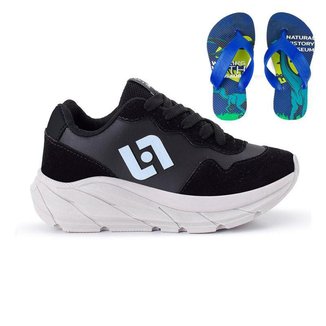 Tênis Infantil Masculino Jogger Casual Camurça + Chinelo