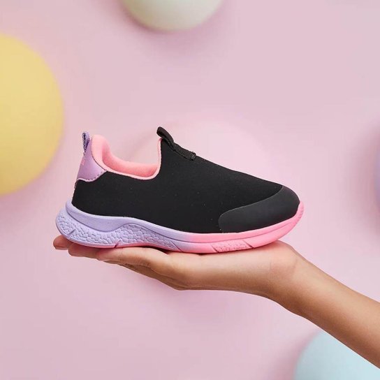 TÊNIS INFANTIL MENINA MINI SOFT PRETO ROSA