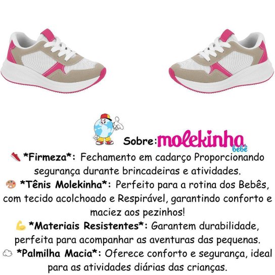 Tênis Infantil Molekinha Moderno Fashion Confortável Feminino