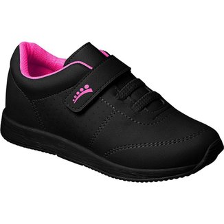 Tênis Infantil Ortopasso Jogging Menina Preto Pink Escolar Básico Sola Reta