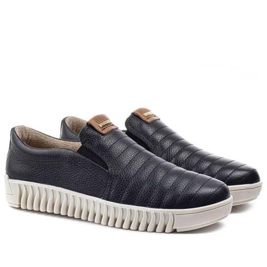 Tênis Pegada Slip On Pespontos Couro