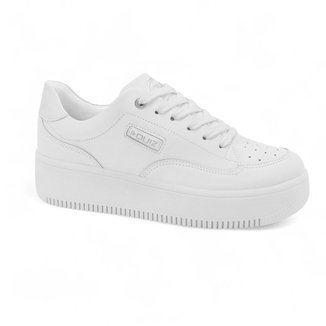 Tênis Quiz Casual Plataforma Branco Com Cadarço Feminino