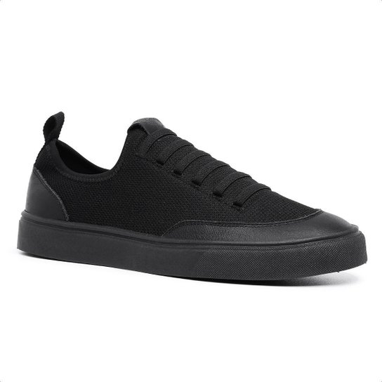 Tenis Sapatenis Cano Baixo Casual Calce Facil Cadarço Elástico Preto Confortável Leve + Relógio