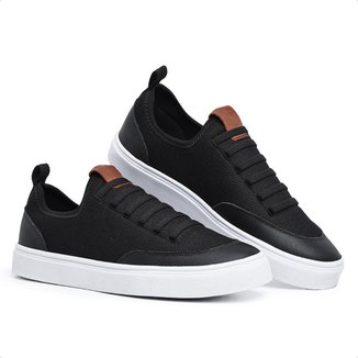 Tenis Sapatenis Masculino Preto Casual Cano Baixo Nylon Sola Reta Leve Confortável