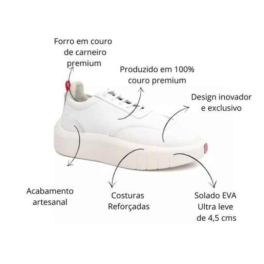 Tênis Sneaker Masculino em Couro Premium Solado Alto Confort