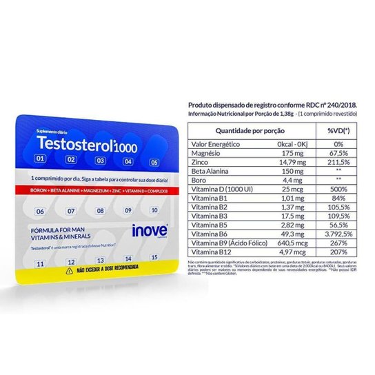 Testosterol 1000 - 04 Caixas - Ganhe Creatina 100% Pura 150g