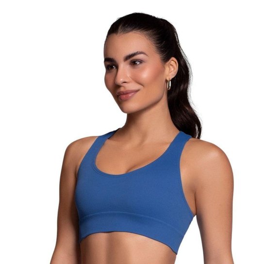 Top Canelado Selene Sem Costura Feminino - Azul P