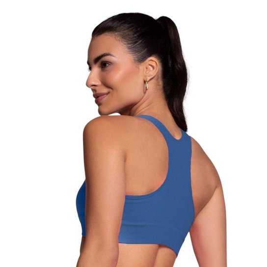Top Canelado Selene Sem Costura Feminino - Azul P
