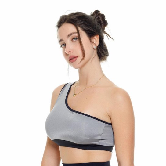 Top Fitness Shine Ombro Só - Preto - G