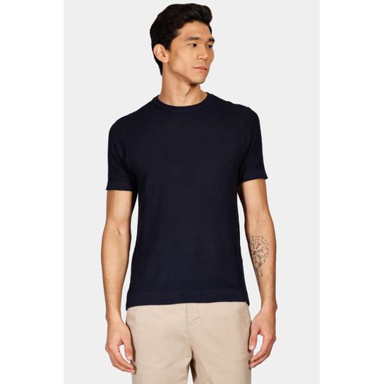 Tricot Aramis Manga Curta Ponto Pipoca Marinho