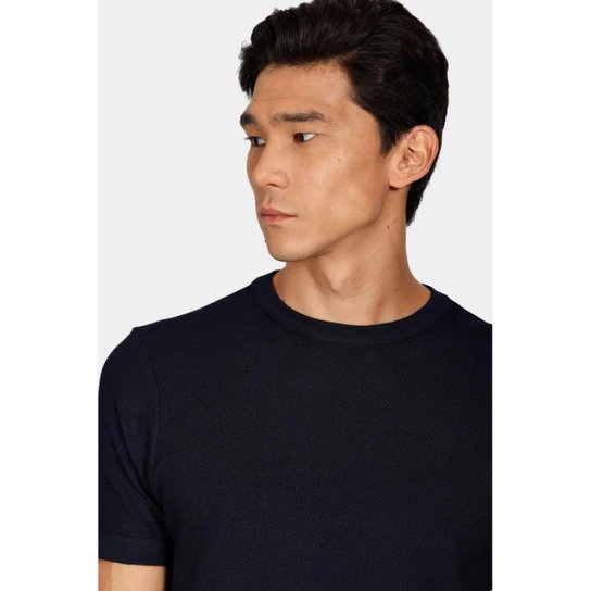 Tricot Aramis Manga Curta Ponto Pipoca Marinho