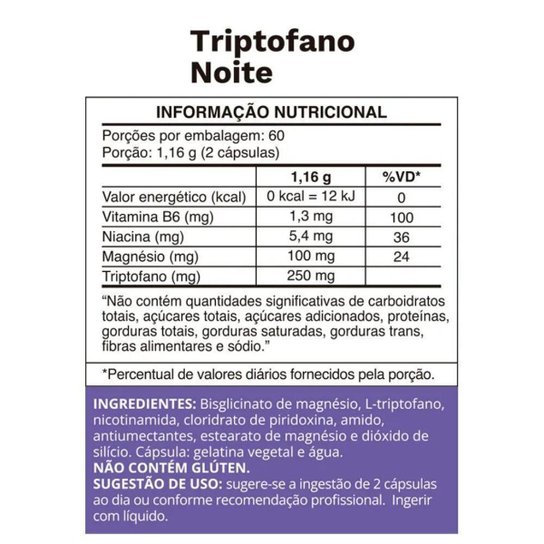 Triptofano Noite Vitamina B6 120 Caps 580 Mg - Ocean Drop