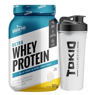 Ultra Whey Protein Leite 907g Shark Pro + Shaker Tokio 600ml