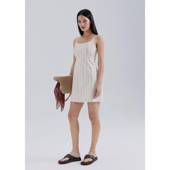 Vestido Curto Fio Tinto Com Linho