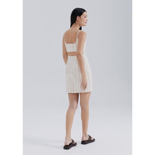 Vestido Curto Fio Tinto Com Linho