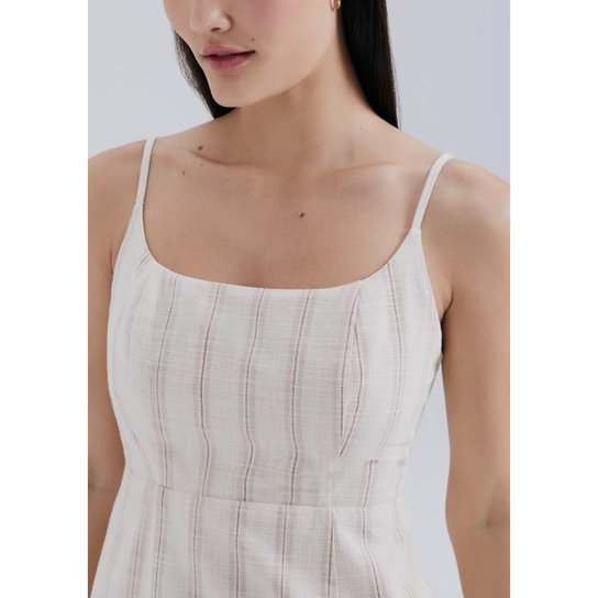 Vestido Curto Fio Tinto Com Linho