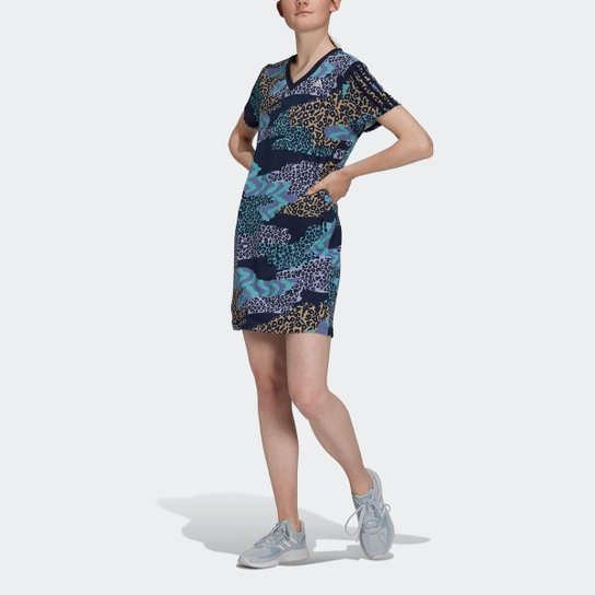 Vestido Gola V Estamapado FARM Rio 3-Stripes Cotton Adidas