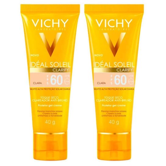 Vichy Idéal Soleil Clarify Kit com 2 Unidades – Protetor Solar Facial com Cor FPS60 - Clara Kit