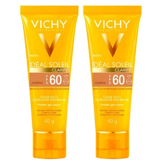 Vichy Idéal Soleil Clarify Kit com 2 Unidades – Protetor Solar Facial com Cor FPS60 - Morena Kit