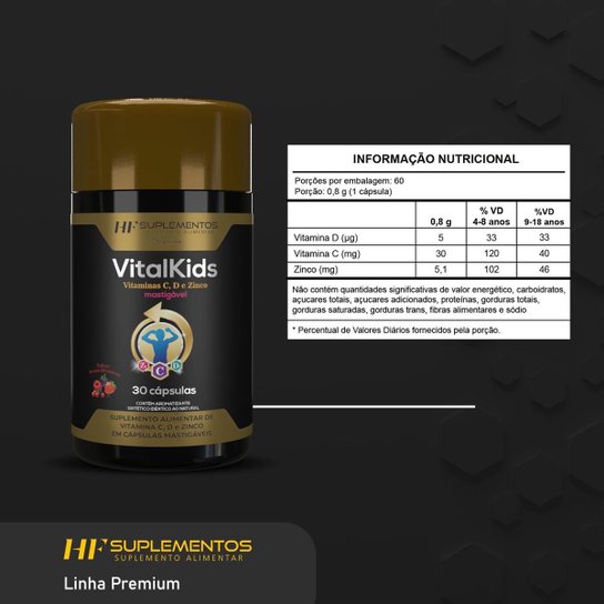 VITALKIDS VITAMINA C D ZINCO 30CAPS MASTIGAVEL HF SUPLEMENTOS