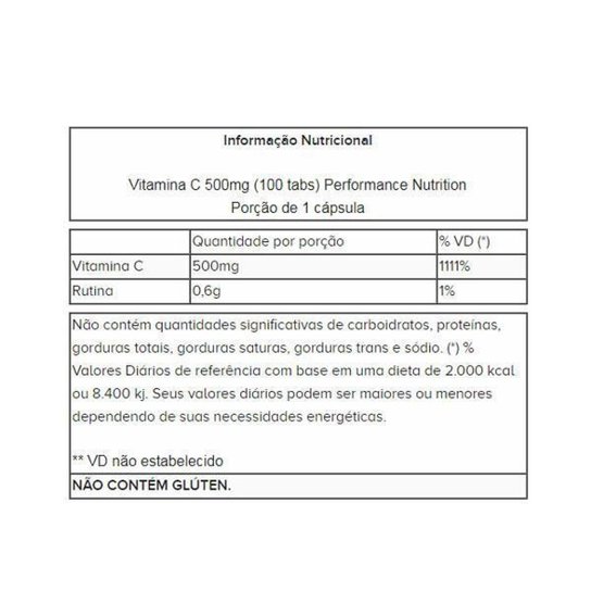 Vitamina C 500mg 100 Tabletes Performance Nutrition