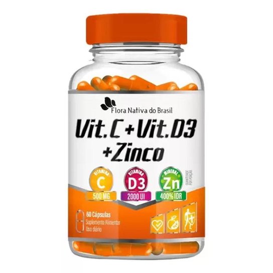 Vitamina C + Vitamina D3 + Zinco 60 Capsulas Flora Nativa