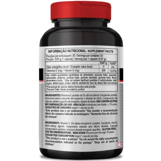 VITAMINA E 200UI POR CÁPSULA 1333% DA IDR 30 CÁPSULAS - CLINICMAIS
