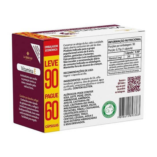 Vitamina E 400ui - 90Cápsulas - La San Day