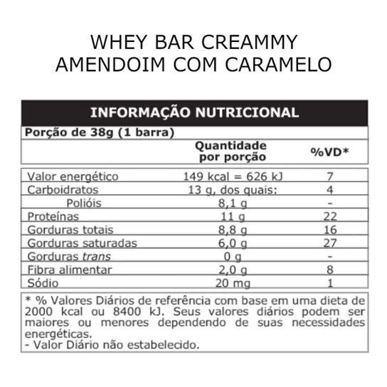 Whey Bar Creamy - 1 Unidade 38g Amendoim Com Caramelo - Probiótica