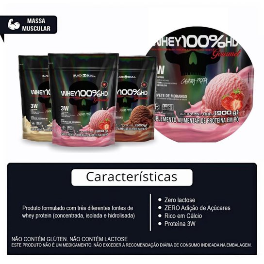 Whey Protein 100 HD Pote GOURMET Black Skull Isolado Hidrolisado Concentrado