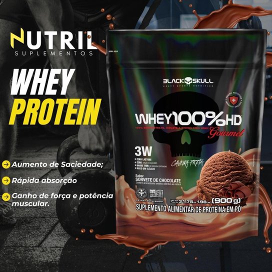 Whey Protein 100 HD Pote GOURMET Black Skull Isolado Hidrolisado Concentrado