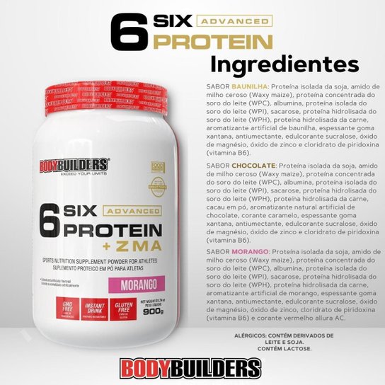 Whey Protein 6 Six Protein Advanced com ZMA 900g – Bodybuilders