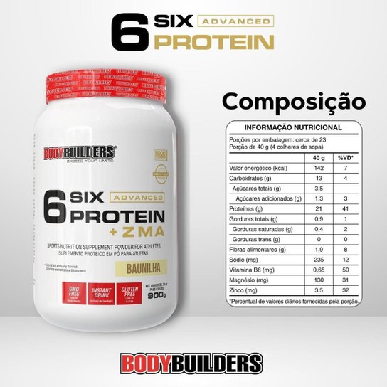Whey Protein 6 Six Protein Advanced com ZMA 900g – Bodybuilders