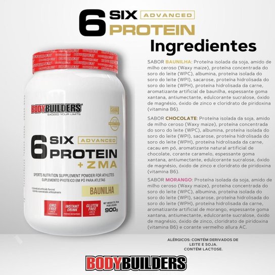 Whey Protein 6 Six Protein Advanced com ZMA 900g – Bodybuilders